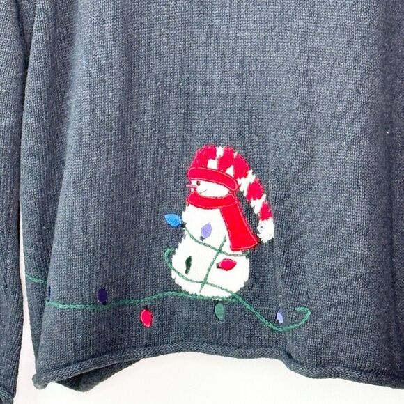 Crazy Horse Liz Claiborne Snowman Christmas Tree Cardigan Sweater - Women’s LP - Picture 6 of 8